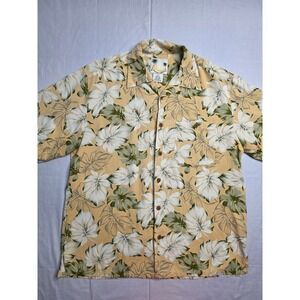 Banana Cabana Hawaiian Shirt Men's Medium Multicolor Leaf Print Silk Camp Collar